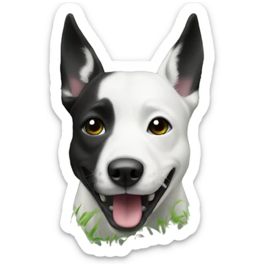 dog Black white in grass with open mouth sticker