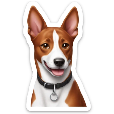Happy basenji dog in red and white color sticker
