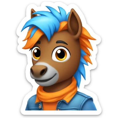 Full blue, young, boy pony cartoon with orange mohawk sticker