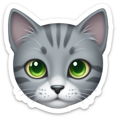 grey cat with green eyes and small white patch on chest sticker