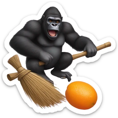 Gorilla on a broomstick flying over duck David while cooking oranges sticker