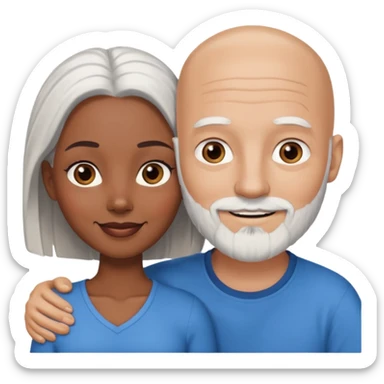 Talk bald white man with a white beard and blue eyes lovingly holding a black woman with brown eyes and grey hair sticker