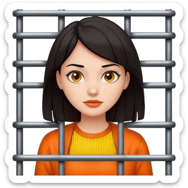 prisoner dark haired woman in orange clothing in front of bars sticker