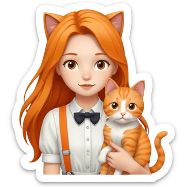 Hundred Girls-Long Hair-White Suspenders-Holding Tightly-An Orange Cat sticker