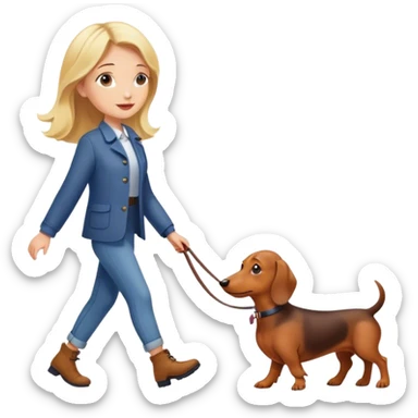 blonde girl walking with dachshund sticker