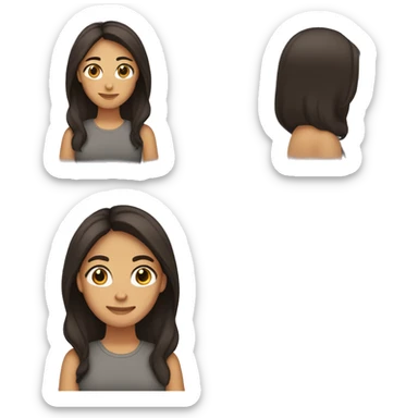 woman tan skin long dark brown hair, dark brown eyes, t-shirt sticker