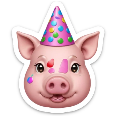 Party Pig – small pig with cone party hat and confetti sticker