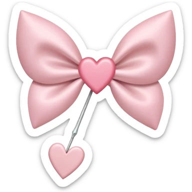 A dainty, elegant bow in soft pink with a heart-shaped arrowhead, mid-shot as if aiming straight for the heart. sticker