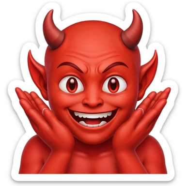 Make me emoji with devil face and rubbing hands like fly sticker