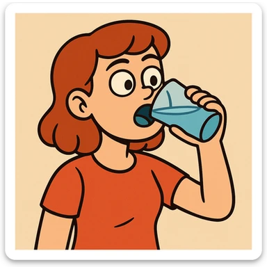 girl drinking water, simple shapes, bold colors sticker