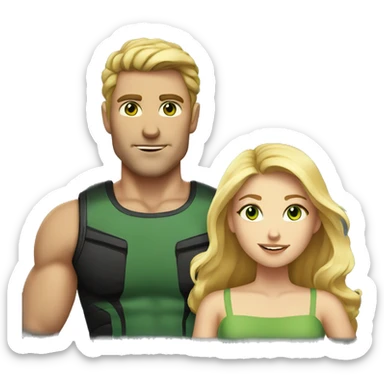 Couple, the man is muscular and has brown hair, the woman has long blonde hair and green eyes sticker