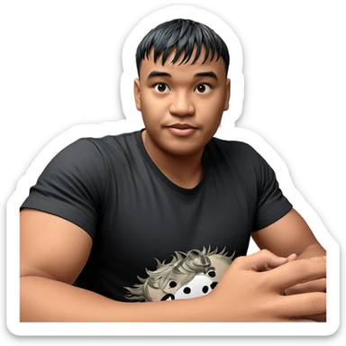 boy with black shirt indoor sticker