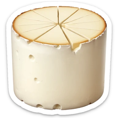 realistic goat cheese, cylindrical log or round slice, pure white, crumbly, smooth matte, thin pale rind, soft structured, cracks or uneven edges, no bread, herbs, plate, or faces, clean 3D, soft lighting, transparent background, emoji scale sticker