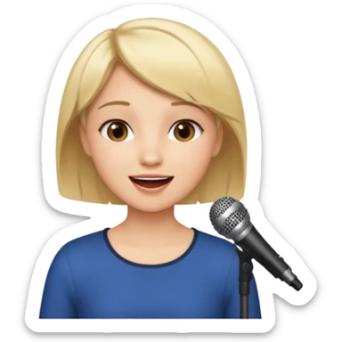 Crea una chica cantando con pelo rubio corto con ojos cafes  sticker