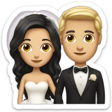 Tan Woman with dark brown hair and man with blonde hair getting married sticker
