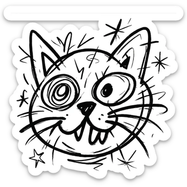 chaotic outlined icon of a funny cat face sticker
