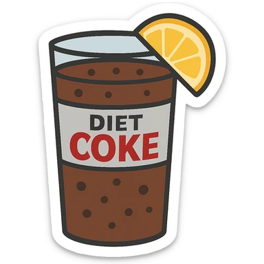 flat toon glass diet coke with a wedge of lemon sticker