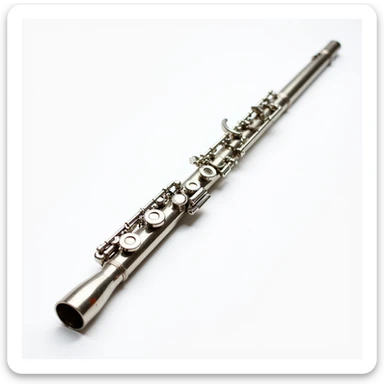 full-length view of metal flute with detailed buttons and mouthpiece, realistic, no human, suitable for a band, isolated on white background sticker