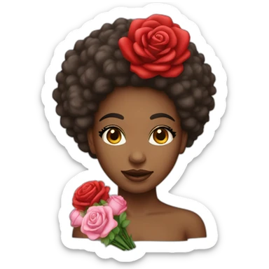 Femme métisse au cheveux afro tenant un Bouquet de rose rouge sticker