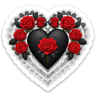 black gothic heart with lace and roses, dark romance sticker