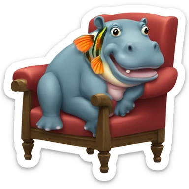 Hippo & trout on a chair sticker