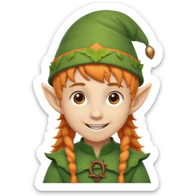 Elf boy with orange ponytail and acorn hat sticker