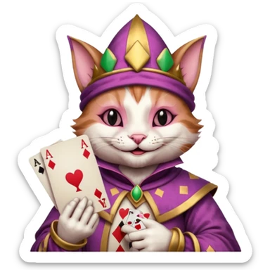 court jester cat medieval, poker card ace, pink, face only sticker