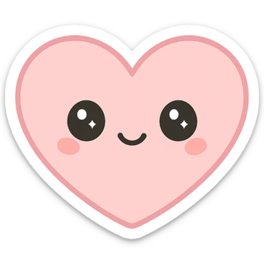 cute heart with a smiling face, kawaii style, soft, cheerful, simple sticker