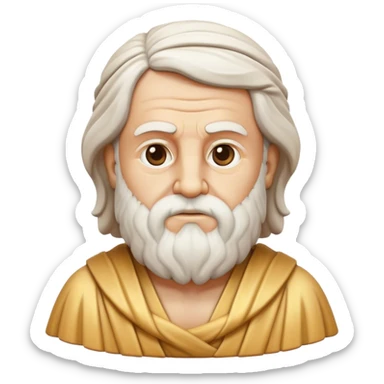 Cinematic Realistic Plato Portrait Emoji, depicted as a wise ancient philosopher with a contemplative expression in classical robes, rendered with soft textures and timeless serene lighting that captures his intellectual legacy. sticker