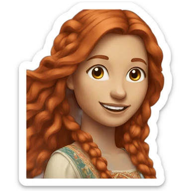 long hair redhead woman, smiling, wearing boho dress sticker