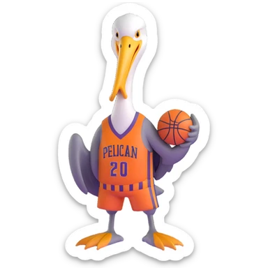Pelican wearing New Orleans basketball jersey sticker