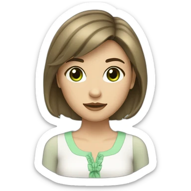 Female with brunette hair and slightly fringe and green eyes. Wearing formal cute outfit sticker