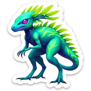 Tropical futuristic lush neon Fionbri-Vernid-creature (full body) sticker