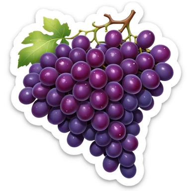 elegant bunch of deep purple grapes, dewy and glowing, with sparkles, luxury wine look sticker