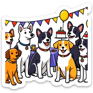 Dogs having a party sticker
