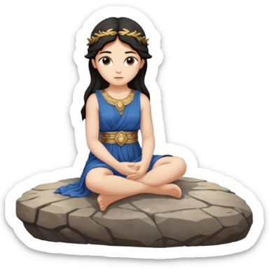 dark haired greek goddess sitting on a rock sticker