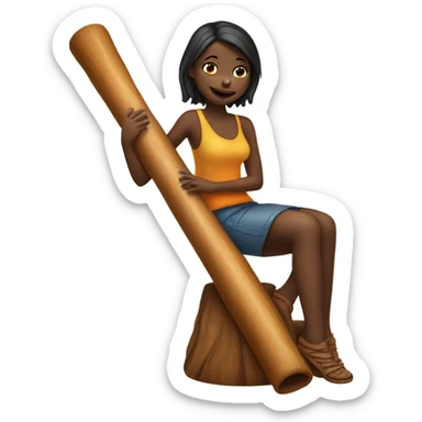 A girl sat on top of a didgeridoo sticker