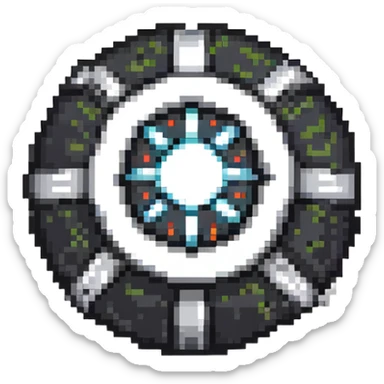 Black digital bomb with shuriken or ninja star fuse at the top, round black bomb body with silver/gray accents, pixel art style sticker