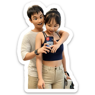 couple with phone indoors sticker