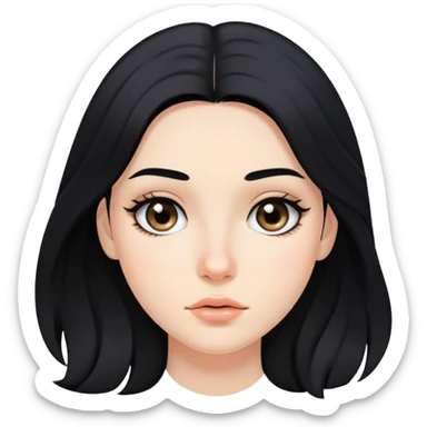 young woman with acne on face, flowing black hair and subtle makeup sticker