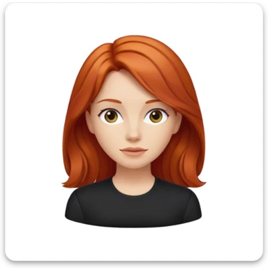 red-haired woman, medium build, slightly wavy and straight hair, black clothing sticker