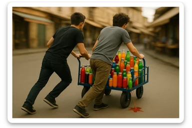 endi shu aravani bir balonchasi singan aka uka esa u ni yonida turganini yuzini ko'rsatmasdan tasvirla sticker