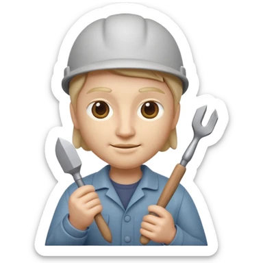 Apple Memoji-style 3D emoji of a sculptor with a small statue and chisel, smooth gradients, rounded edges, no background.during sculting sticker