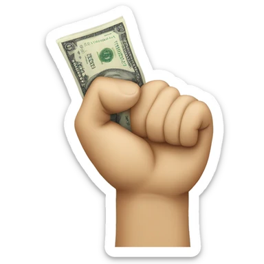 A fist holding a few notes of money. I want the money notes to be blue sticker