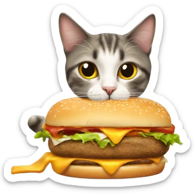 Cat eating cheeseburger  sticker