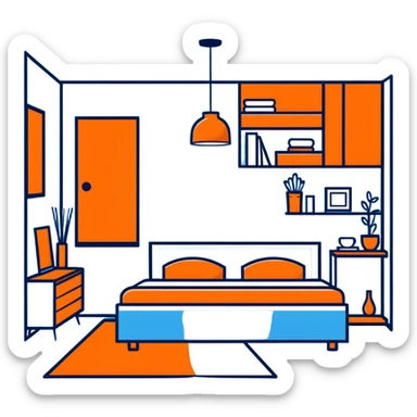 clean modern bedroom with blue walls and decor, contemporary design sticker