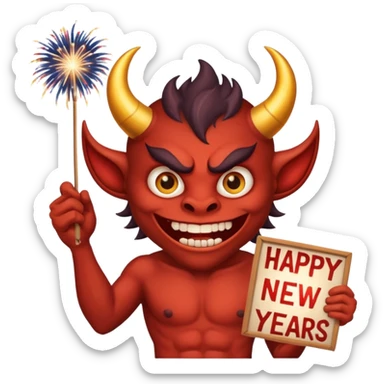 Demon , HAPPY NEW YEARS sign, Fireworks sticker