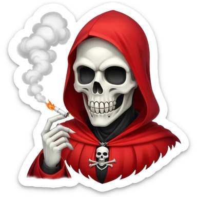 grim reaper face with red cape smoking weed with loads of smoke in the air sticker