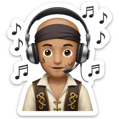 pirate with headphones and music notes sticker