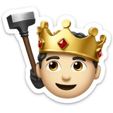 A YOUNG KING WITH CROWN AND HIS HAND HAVING A BLACK METALIC HAMMER sticker